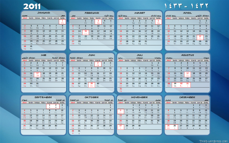 Kalender 2011 M & Hijriyah 1432-1433 H - Blue
