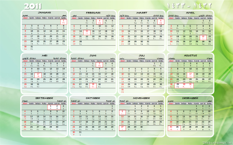 Kalender 2011 M & Hijriyah 1432-1433 H - Green